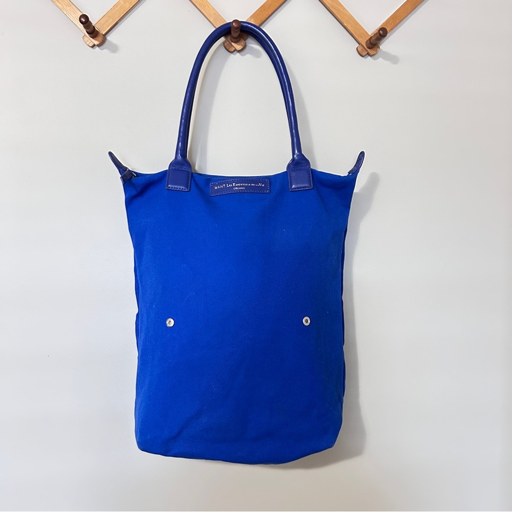 🌟 WANT Les Essentiels De La Vie Blue Canvas & Leather O'Hare Roll Tote Bag
